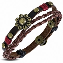 Bracelet en cuir à pression avec boutons-pression tressés Sun-Flower Triple Triple Wrap