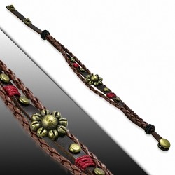 Bracelet en cuir à pression avec boutons-pression tressés Sun-Flower Triple Triple Wrap