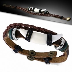 Bracelet en cuir marron avec boucle en corde tressée en corne triple à la mode