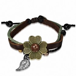 Bracelet fantaisie ajustable en cuir marron avec breloque bal d'étudiants en forme de cœur