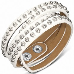 Bracelet pression en cuir blanc avec tour de clous circulaire en cuir blanc