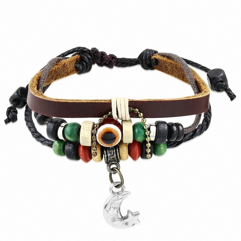 Bracelet réglable en cuir avec breloque perle maléfique il en étoile étoile de mode grecque avec corde grecque