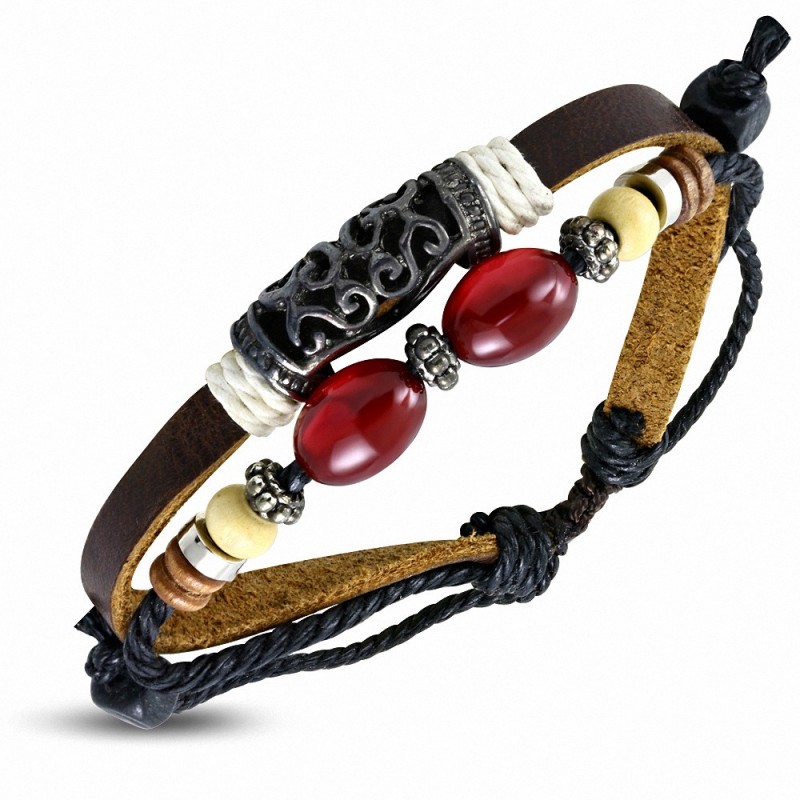 Bracelet ajustable en cuir marron à double rangée de cordes pour balançoires Bali