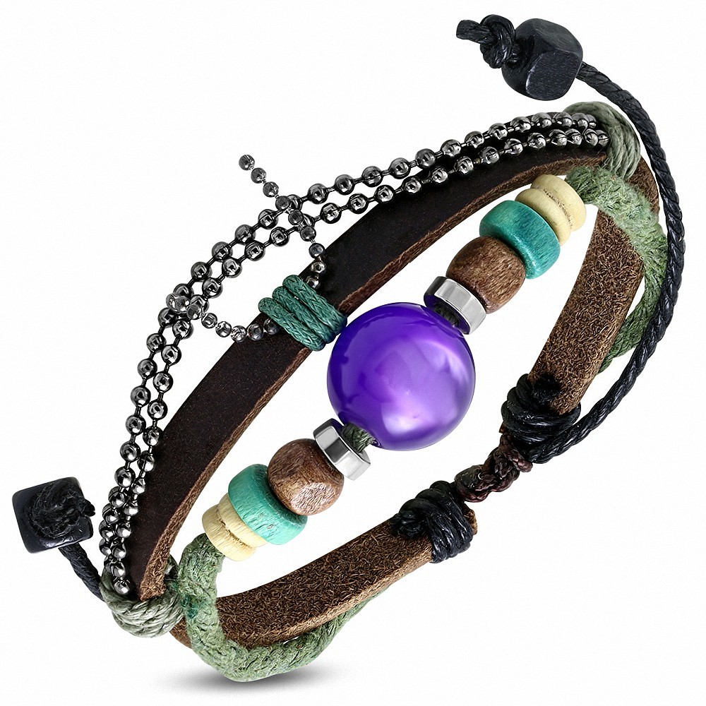 Bracelet en cuir marron ajustable avec cordon de chaîne tressé en chaîne à la mode