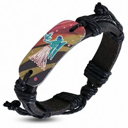 Bracelet ajustable en cuir noir de style ovale avec des signes de zodiaque colorés à la mode