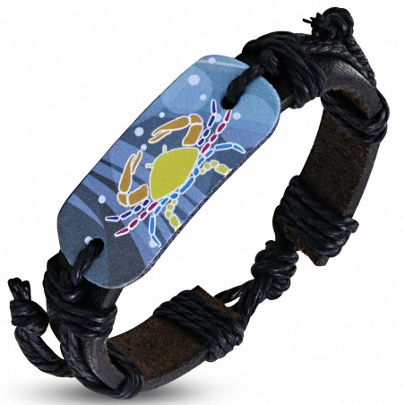 Bracelet en cuir noir réglable de signe de zodiaque de cancer de crabe coloré de mode de montre