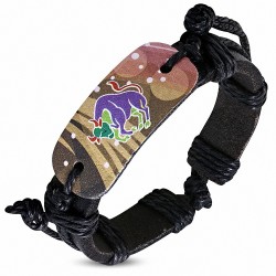 Bracelet ajustable en cuir noir avec signe zodiacal de la mode colorée Signe de la montre ovale