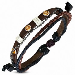 Bracelet en cuir marron ajustable tressé à la mode et à la corde