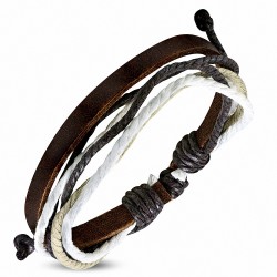 Bracelet ajustable en cuir marron avec cordon multicolore à la mode - FBK777