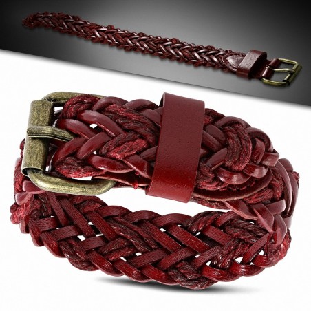 Bracelet tressé en cuir rouge tressé en cuir rouge