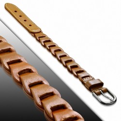 Bracelet fantaisie avec boucle de ceinture en cuir marron clair