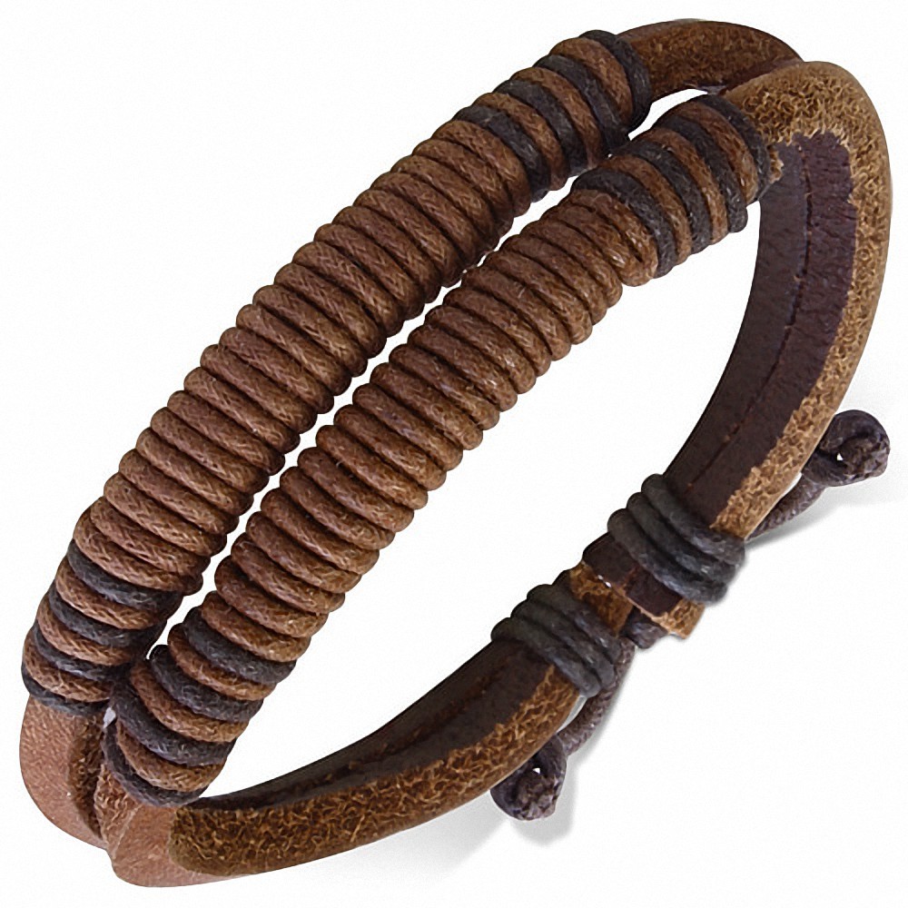 Bracelet en cuir marron ajustable multi-cordes à la mode - FBK818