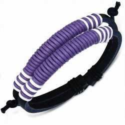Bracelet ajustable en cuir noir avec cordelette fantaisie multi-violet / violet