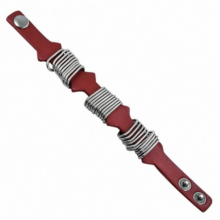 Bracelet pression en cuir rouge avec anneau