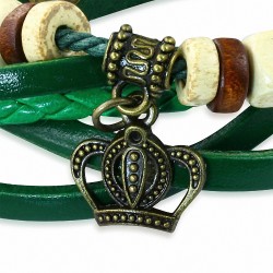 Bracelet multi-rangée en perles de bois de Bali avec perle en bois Royal Princess Bracelet à breloques en cuir vert clair