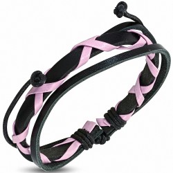 Bracelet ajustable en cuir rose et noir Fashion Criss Cross Wrap