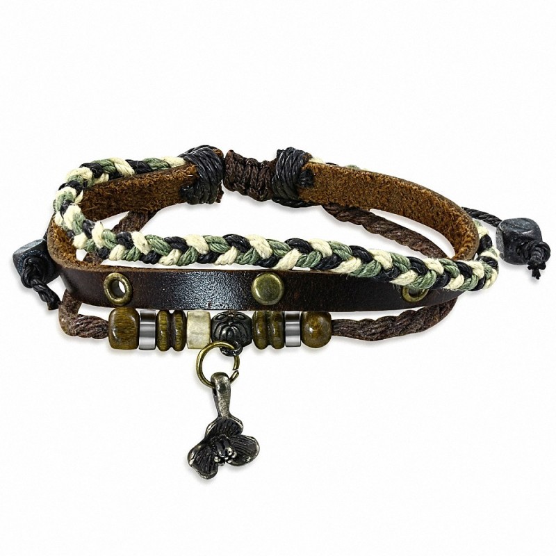 Bracelet en cuir marron ajustable avec bretelles fantaisie à la mode en forme de corde triple tressée