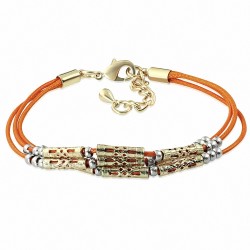 Bracelet en alliage de chaîne de rallonge en cuir orange triple inspiré de Bali à la mode en alliage de couleur doré