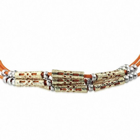 Bracelet en alliage de chaîne de rallonge en cuir orange triple inspiré de Bali à la mode en alliage de couleur doré