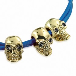 Bracelet à bascule en cuir bleu avec crâne en alliage doré à la mode en alliage doré - Noir CZ