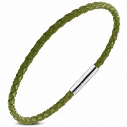 Bracelet à la mode en cuir tressé vert avec fermoir en alliage et cordon