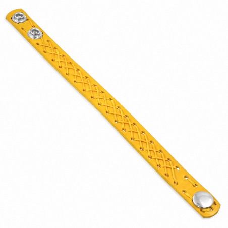 Bracelet pression en cuir jaune tressé croisé avec corde
