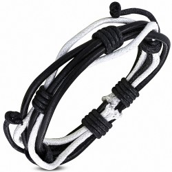 Bracelet ajustable en cuir blanc et noir avec cordon multi-style