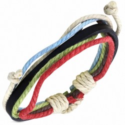 Bracelet ajustable en cuir noir avec cordon multicolore à la mode - FWL939