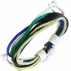 Bracelet ajustable en cuir noir avec cordon multicolore à la mode - FWL940