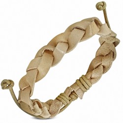Bracelet ajustable en cuir marron clair avec corde tressée à la mode