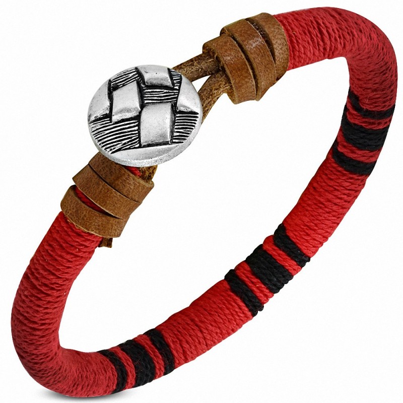 Bracelet à bascule en cuir marron rouge et noir avec lanière fantaisie