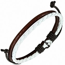 Bracelet ajustable en cuir blanc et marron avec cordelette fantaisie à la mode