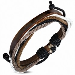 Bracelet en cuir marron ajustable en corde colorée à la mode - FWB015
