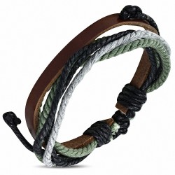 Bracelet réglable en cuir marron rouge réglable à la mode pour envelopper la corde - FWB021