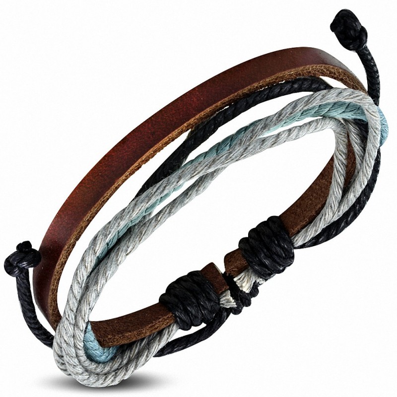Bracelet ajustable en cuir marron avec cordon de serrage à la mode - FWB022