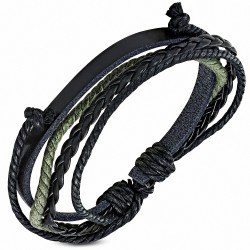Bracelet réglable en cuir noir tressé à la mode avec cordons à nouer - FWB047