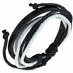 Bracelet ajustable en cuir noir avec cordelette fantaisie à la mode - FWB048