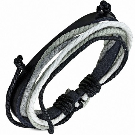 Bracelet ajustable en cuir noir avec cordelette fantaisie à la mode - FWB050