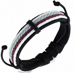 Bracelet ajustable en cuir noir avec cordon fantaisie - FWB070
