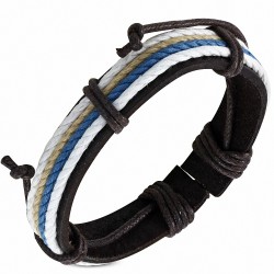 Bracelet ajustable en cuir noir avec cordon fantaisie - FWB071