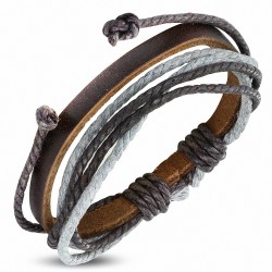 Bracelet ajustable en cuir marron avec cordon de serrage à la mode - FWB001