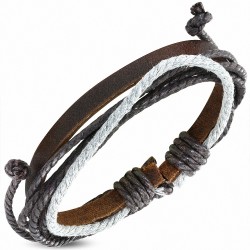 Bracelet ajustable en cuir marron avec cordon de serrage à la mode - FWB003