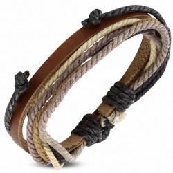 Bracelet ajustable en cuir marron avec cordon de serrage à la mode - FWB004