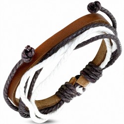 Bracelet ajustable en cuir marron avec cordon de serrage à la mode - FWB006