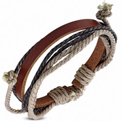 Bracelet ajustable en cuir marron avec cordon de serrage à la mode - FWB027
