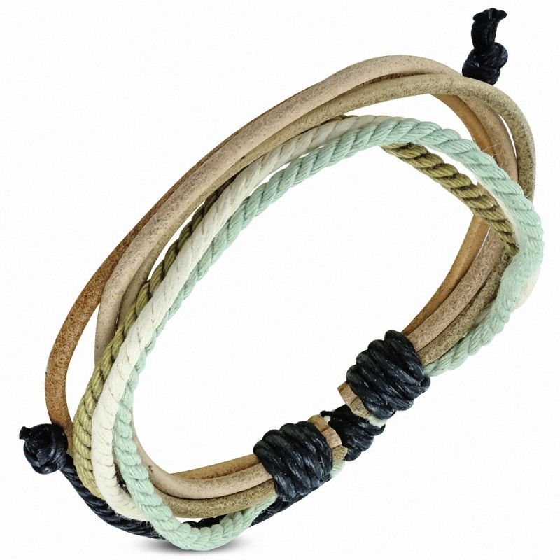 Bracelet ajustable en cuir marron avec cordon de serrage à la mode - FWB038