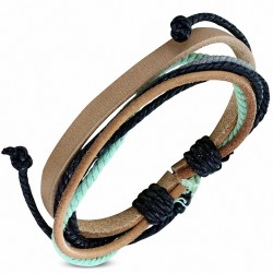 Bracelet ajustable en cuir marron avec cordon de serrage à la mode - FWB040