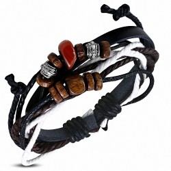 Bracelet réglable en cuir noir de Karma perles avec cordon de corde à la mode - FBK964