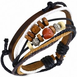 Bracelet en cuir marron ajustable avec cordons multicolores à la mode Karma perles - FBK967