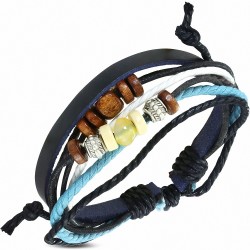 Bracelet réglable en cuir noir de Karma perles avec cordon de corde à la mode - FBK968